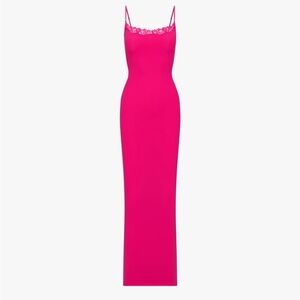 SKIMS NEON ROSE “FITS EVERYBODY” LACE, LONG SLIP DRESS